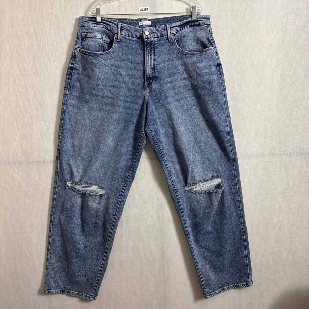 Good American Women's Size 14/32 Blue Distressed Knee Good 90's Loose Jeans